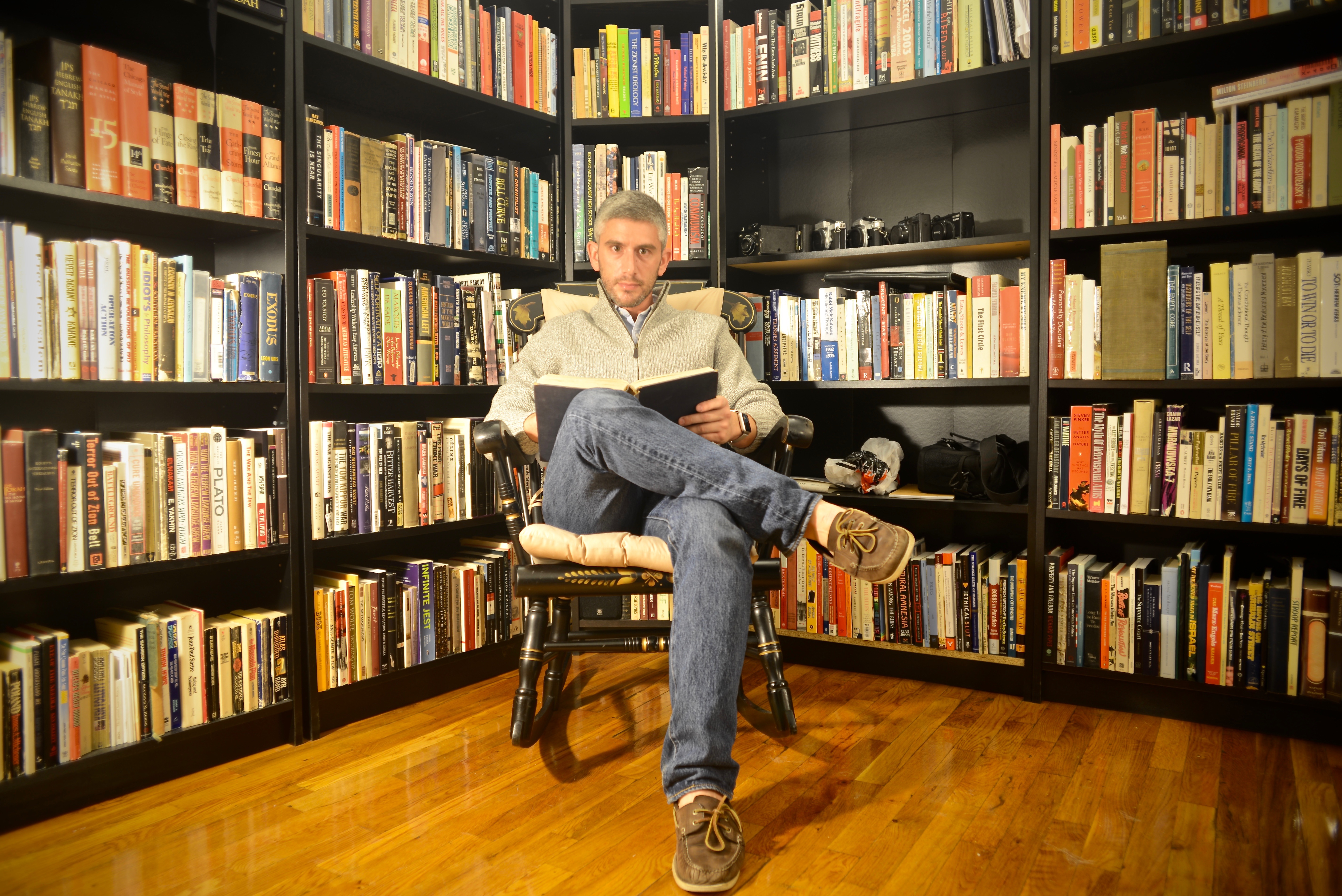 Natan Gesher in his grandfather's rocking chair, September 2016